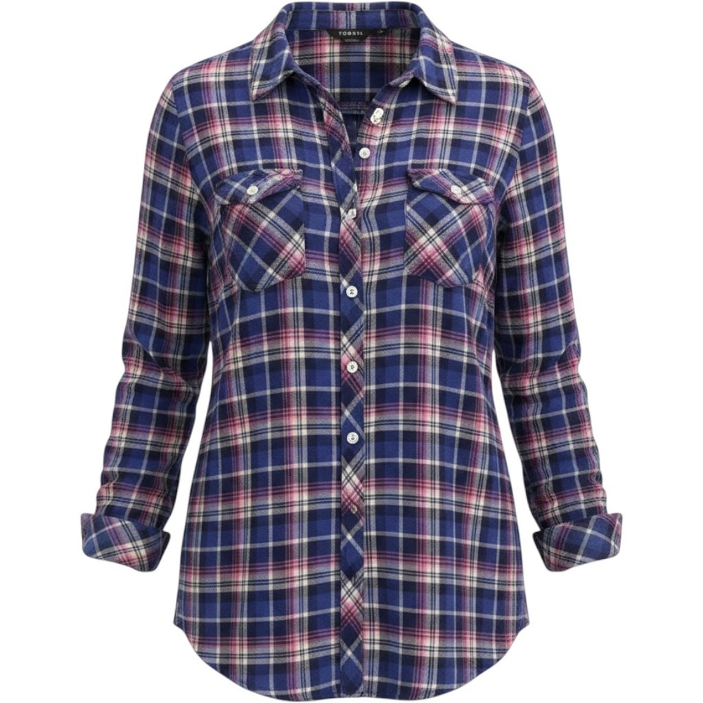 Torrid Plaid Button Down Size 0 – Blue Pink Cozy Chic Flannel Vibes Top